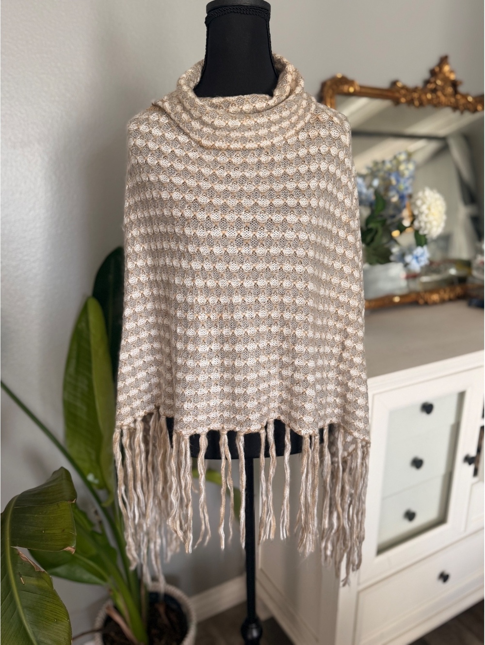 Bohemian crochet knit poncho